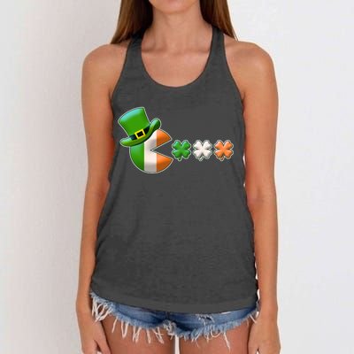 St Patrick's Day Irish Flag Pac Man Shamrocks Women's Knotted Racerback Tank