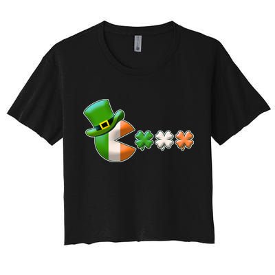 St Patrick's Day Irish Flag Pac Man Shamrocks Crop Top