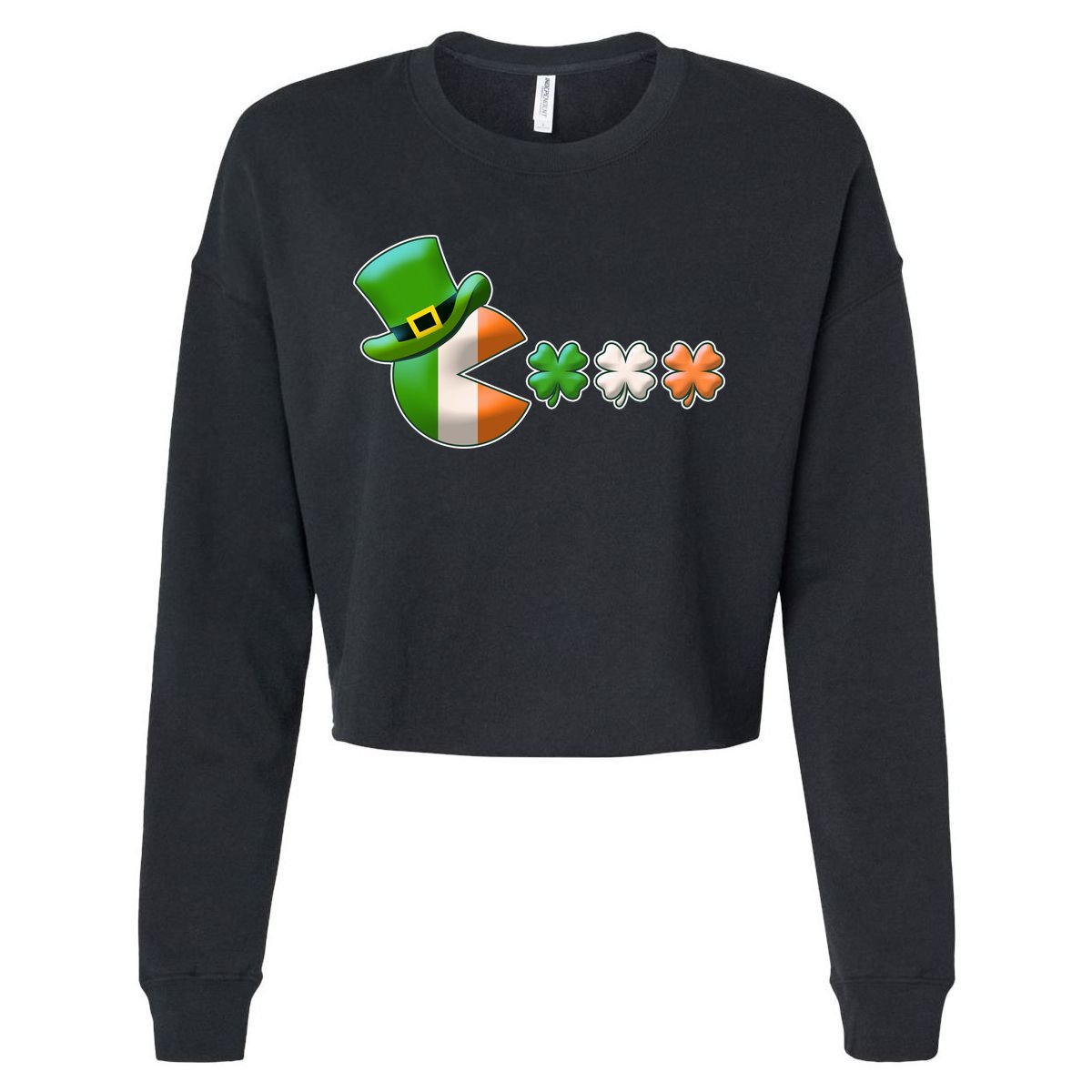 St Patrick's Day Irish Flag Pac Man Shamrocks Cropped Pullover Crew