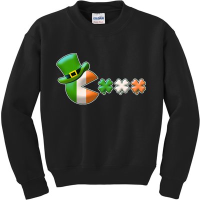 St Patrick's Day Irish Flag Pac Man Shamrocks Kids Sweatshirt