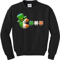 St Patrick's Day Irish Flag Pac Man Shamrocks Kids Sweatshirt