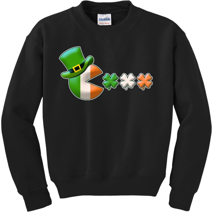 St Patrick's Day Irish Flag Pac Man Shamrocks Kids Sweatshirt