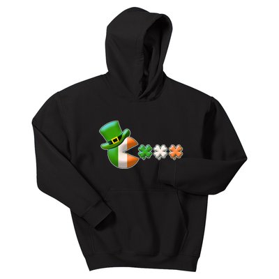 St Patrick's Day Irish Flag Pac Man Shamrocks Kids Hoodie