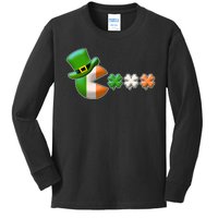 St Patrick's Day Irish Flag Pac Man Shamrocks Kids Long Sleeve Shirt