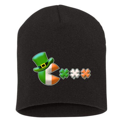 St Patrick's Day Irish Flag Pac Man Shamrocks Short Acrylic Beanie