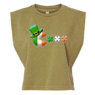 St Patrick's Day Irish Flag Pac Man Shamrocks Garment-Dyed Women's Muscle Tee