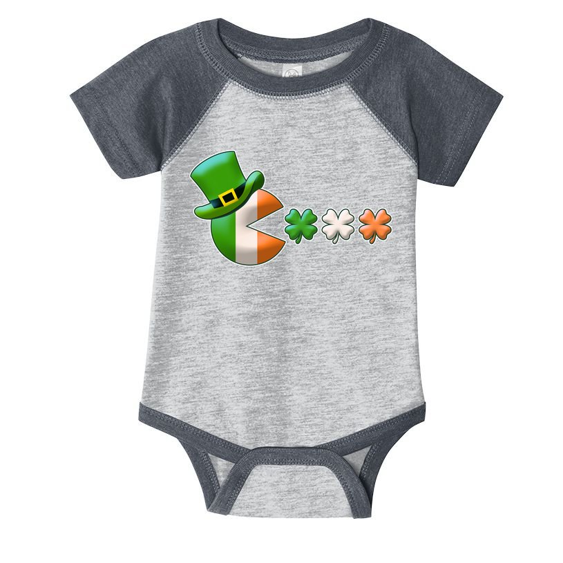 St Patrick's Day Irish Flag Pac Man Shamrocks Infant Baby Jersey Bodysuit