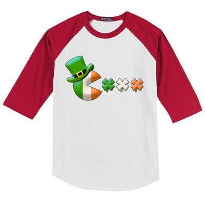 St Patrick's Day Irish Flag Pac Man Shamrocks Kids Colorblock Raglan Jersey