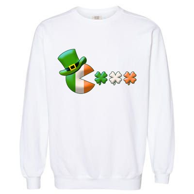 St Patrick's Day Irish Flag Pac Man Shamrocks Garment-Dyed Sweatshirt
