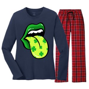 St Patricks Day Irish Lips Women's Long Sleeve Flannel Pajama Set 