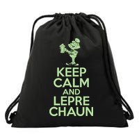 St Patrick's Day Keep Calm And Lepre Chaun  Drawstring Bag