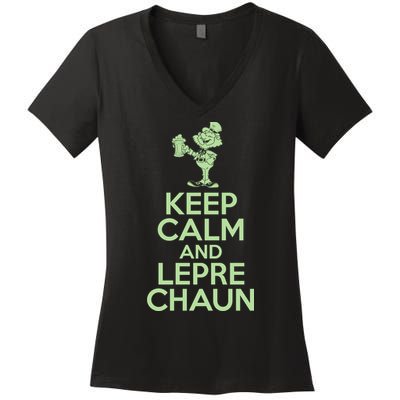 St Patrick's Day Keep Calm And Lepre Chaun  Women's V-Neck T-Shirt
