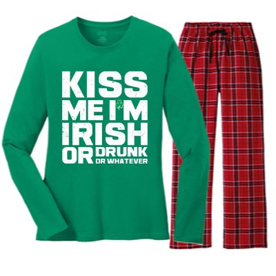 St Patrick's Day Kiss Me I'm Irish Or Drunk Or Whatever Women's Long Sleeve Flannel Pajama Set 