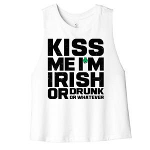 St Patrick's Day Kiss Me I'm Irish Or Drunk Or Whatever Women's Racerback Cropped Tank