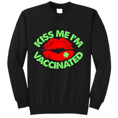 St Patrick's Day Kiss Me I'm Vaccinated Lipstick Shamrock Sweatshirt
