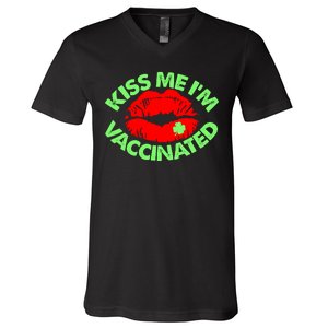 St Patrick's Day Kiss Me I'm Vaccinated Lipstick Shamrock V-Neck T-Shirt