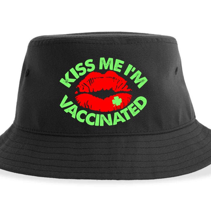 St Patrick's Day Kiss Me I'm Vaccinated Lipstick Shamrock Sustainable Bucket Hat