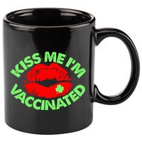 St Patrick's Day Kiss Me I'm Vaccinated Lipstick Shamrock 11oz C Handle Ceramic Mug