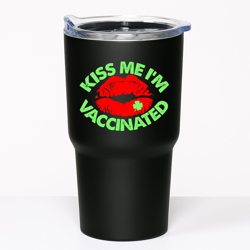 St Patrick's Day Kiss Me I'm Vaccinated Lipstick Shamrock Tumbler