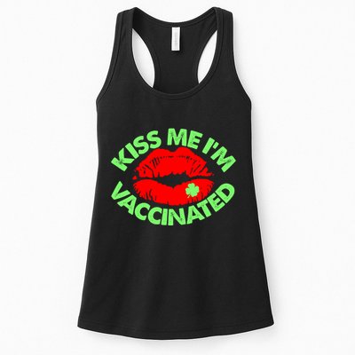 St Patrick's Day Kiss Me I'm Vaccinated Lipstick Shamrock Womens Tank Top
