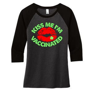 St Patrick's Day Kiss Me I'm Vaccinated Lipstick Shamrock Women's Tri-Blend 3/4-Sleeve Raglan Shirt