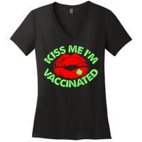 St Patrick's Day Kiss Me I'm Vaccinated Lipstick Shamrock Women's V-Neck T-Shirt