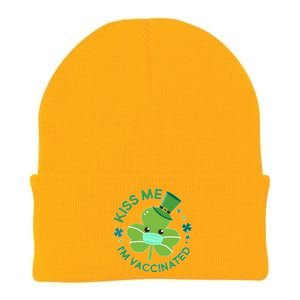 St Patrick's Day Kiss Me I'm Vaccinated Shamrock Knit Cap Winter Beanie