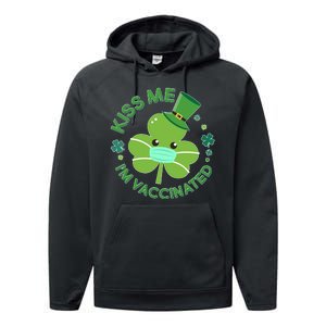 St Patrick's Day Kiss Me I'm Vaccinated Shamrock Performance Fleece Hoodie