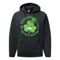 St Patrick's Day Kiss Me I'm Vaccinated Shamrock Performance Fleece Hoodie