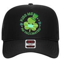 St Patrick's Day Kiss Me I'm Vaccinated Shamrock High Crown Mesh Back Trucker Hat