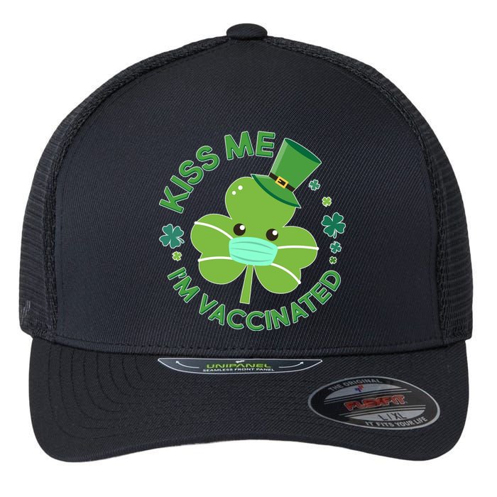 St Patrick's Day Kiss Me I'm Vaccinated Shamrock Flexfit Unipanel Trucker Cap