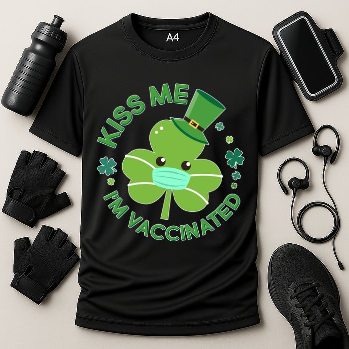 St Patrick's Day Kiss Me I'm Vaccinated Shamrock Cooling Performance Crew T-Shirt