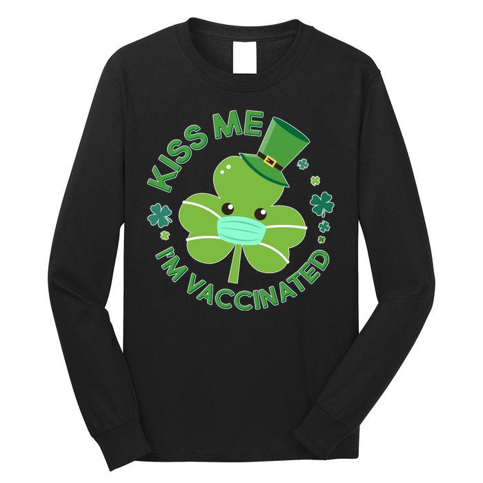 St Patrick's Day Kiss Me I'm Vaccinated Shamrock Long Sleeve Shirt