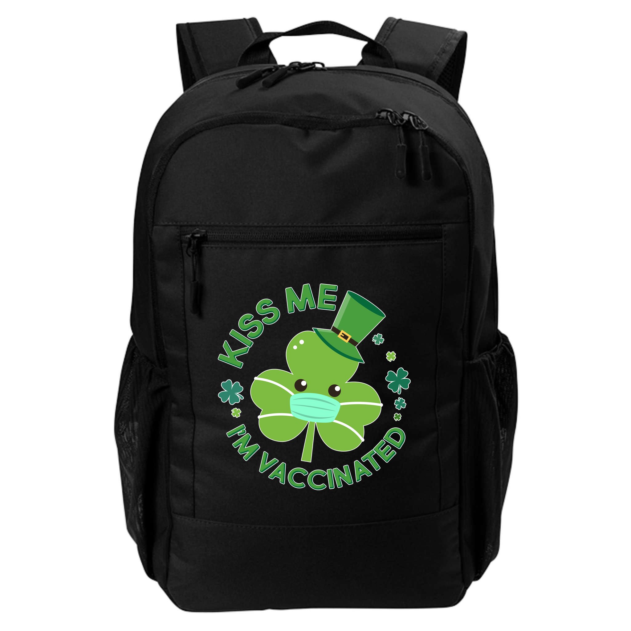 St Patrick's Day Kiss Me I'm Vaccinated Shamrock Backpack
