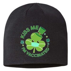 St Patrick's Day Kiss Me I'm Vaccinated Shamrock Sustainable Beanie