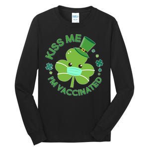 St Patrick's Day Kiss Me I'm Vaccinated Shamrock Tall Long Sleeve T-Shirt