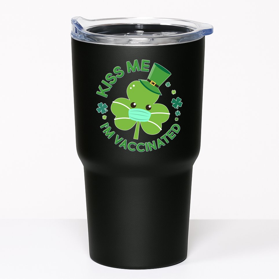 St Patrick's Day Kiss Me I'm Vaccinated Shamrock Tumbler