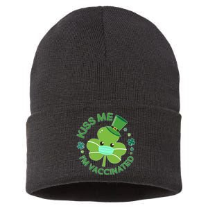 St Patrick's Day Kiss Me I'm Vaccinated Shamrock Sustainable Knit Beanie