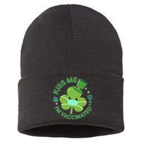 St Patrick's Day Kiss Me I'm Vaccinated Shamrock Sustainable Knit Beanie