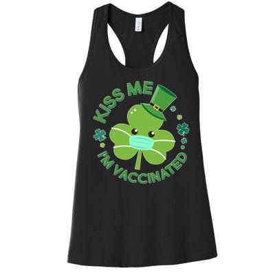 St Patrick's Day Kiss Me I'm Vaccinated Shamrock Women's Racerback Tank