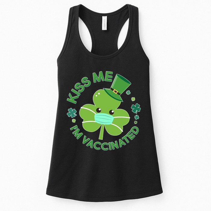 St Patrick's Day Kiss Me I'm Vaccinated Shamrock Womens Tank Top