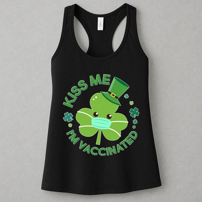 St Patrick's Day Kiss Me I'm Vaccinated Shamrock Womens Tank Top
