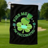 St Patrick's Day Kiss Me I'm Vaccinated Shamrock Golf Towel