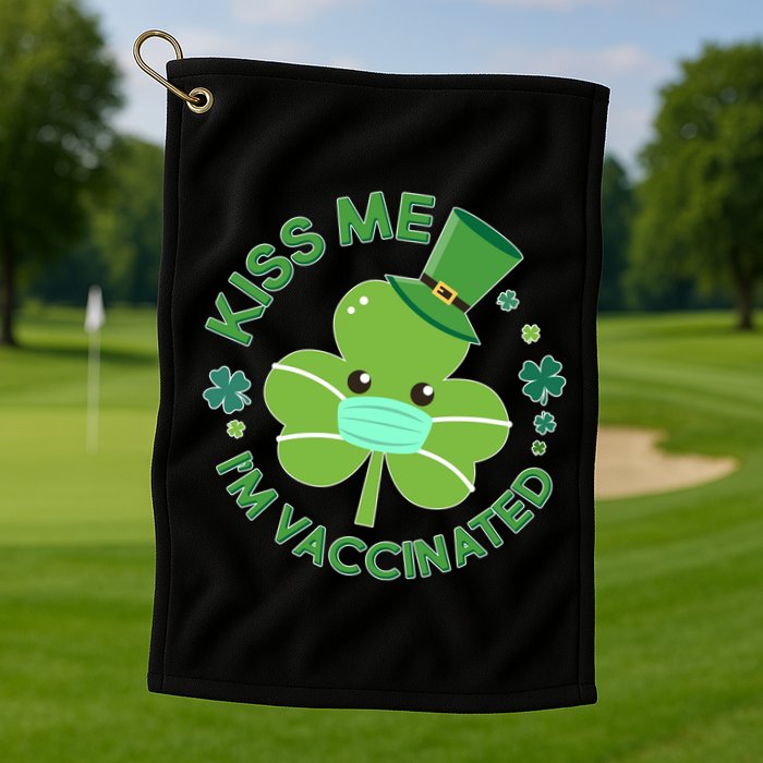 St Patrick's Day Kiss Me I'm Vaccinated Shamrock Golf Towel