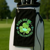 St Patrick's Day Kiss Me I'm Vaccinated Shamrock Golf Towel