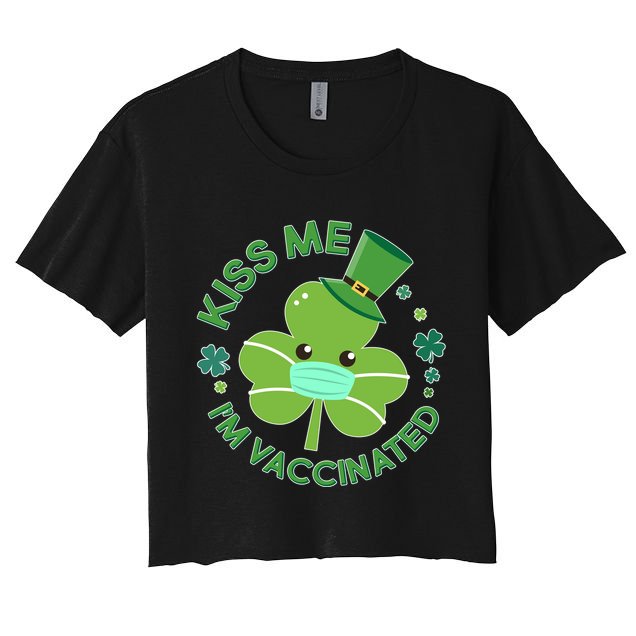 St Patrick's Day Kiss Me I'm Vaccinated Shamrock Crop Top