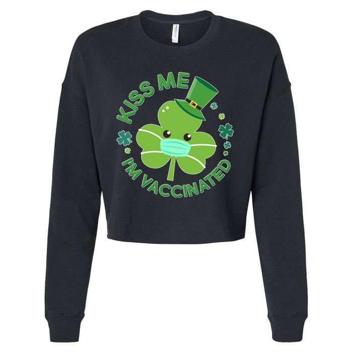 St Patrick's Day Kiss Me I'm Vaccinated Shamrock Cropped Pullover Crew