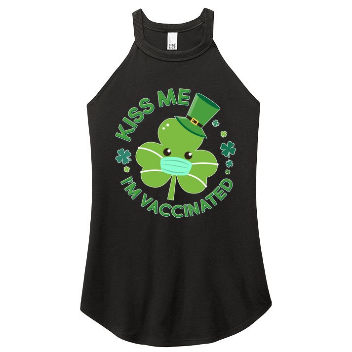 St Patrick's Day Kiss Me I'm Vaccinated Shamrock Women's Perfect Tri Rocker Tank