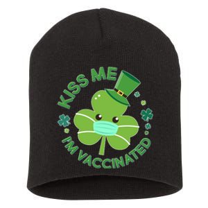 St Patrick's Day Kiss Me I'm Vaccinated Shamrock Short Acrylic Beanie