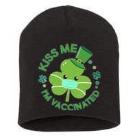 St Patrick's Day Kiss Me I'm Vaccinated Shamrock Short Acrylic Beanie